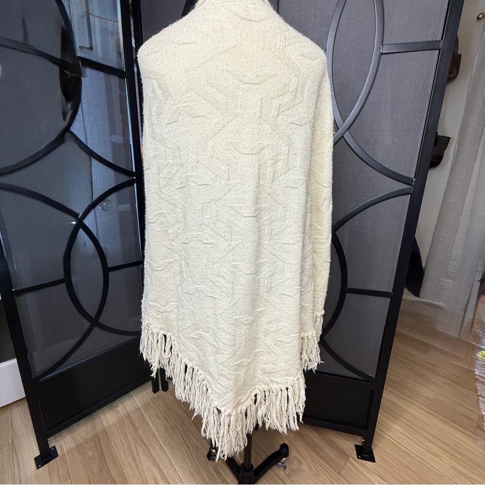 Vintage 1960s 1970s Wintuk Knit Sweater Poncho Cape w Scarf Collar Cream OSFM? - Picture 12 of 17